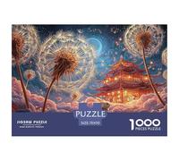 An Endless Field of Dandel 1000 Piece Papel Premium Rompecabezas Dandelion and Temple Desafiante Jigsaw Decoración Adultos 70x50cm/1000pcs