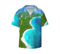 An Island in The Ocean - Camisa informal de manga corta para hombre, elegante estampado hawaiano, transpirable y cómoda con botones, Negro, 3XL
