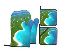 An Island in The Ocean - Juego de 4 piezas para hornear con tapa de cocina, guantes antideslizantes para horno, parrilla, tapa de olla