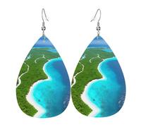 An island in the ocean - Pendientes de piel con forma de lágrima para mujer, gancho chapado en plata 925, accesorios de vacaciones