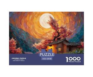 An Old House in The Moonlight 1000 Piezas Cartón Fuerte Rompecabezas Bright Flower Village Liberador De Estrés Juego Creativo Puzzle Juego De Desafío Difícil 52x38cm/1000pcs