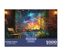 An Open Window-The City Skyline Puzzle De Madera Impermeable DIY Puzzle De 1000 Piezas para Adultos Colorido Rompecabezas para Adultos Puzzle para Decoración del Hogar