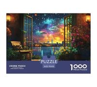 An Open Window-The City Skyline Puzzle De Madera Impermeable Puzzle De 1000 Piezas Regalos para Adultos Imposible Rompecabezas para Adultos Juegos Educativos
