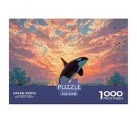 An Orc Whale Jumping out of The Water 1000 Pcs Ökopapier Puzzle Whale Under Sunset Stressabbau Kreatives Spiel Puzzles Für Erwachsene Und Kinder 52x38cm/1000pcs