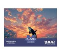 An Orc Whale Jumping out of The Water 1000 Pcs Premium-Karton Puzzle Whale Under Sunset Stressabbau Kreatives Spiel Puzzles Als Wohnaccessoires 52x38cm/1000pcs