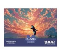 An Orc Whale Jumping out of The Water 1000 Pcs Stabiler Karton Puzzle Orca Whale in Fiery Sunset Ocean Stressabbau Familienspiel Puzzles Für Erwachsene Und Kinder 52x38cm/1000pcs