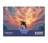 An Orc Whale Jumping out of The Water 1000 Pcs Stabiler Karton Puzzle Whale Under Sunset Lebendige Bilder Kreatives Spiel Puzzles Als Wohnaccessoires 52x38cm/1000pcs