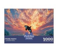 An Orc Whale Jumping out of The Water 1000 Stück Ökopapier Puzzle Whale Under Sunset Lebendige Bilder Familienspiel Puzzles Für Erwachsene Und Kinder 38x26cm/1000pcs