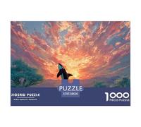 An Orc Whale Jumping out of The Water 1000 Stück Ökopapier Puzzle Whale Under Sunset Lebendige Bilder Familienspiel Puzzles Als Wohnaccessoires 38x26cm/1000pcs