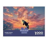 An Orc Whale Jumping out of The Water 1000 Stück Ökopapier Puzzle Whale Under Sunset Lebendige Bilder Familienspiel Puzzles Als Wohnaccessoires 70x50cm/1000pcs