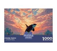 An Orc Whale Jumping out of The Water 1000 Stück Premium-Karton Puzzle Whale Under Sunset Lebendige Bilder Familienspiel Puzzles Als Wohnaccessoires 38x26cm/1000pcs