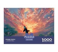 An Orc Whale Jumping out of The Water 1000 Stück Premium-Karton Puzzle Whale Under Sunset Stressabbau Familienspiel Puzzles Als Wohnaccessoires 52x38cm/1000pcs