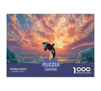 An Orc Whale Jumping out of The Water 1000 Stück Stabiler Karton Puzzle Whale Under Sunset Lebendige Bilder Familienspiel Puzzles Für Erwachsene Und Kinder 70x50cm/1000pcs