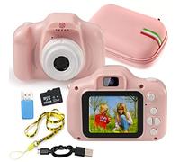An ShopTo Cámara de los niños Digital Niña Rosa 20Mp Micro SD 32GB Con Caso de Goma Impermeable Zoom 8X Selfie Camera Idea Regalo de Cumpleaños de 2 a 8 Años