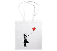 Anaconda Verlag Bandolera Banksy Girl with Balloon: bolsa de tela de arpillera de arpillera 100% algodón con tirantes largos