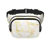 Añade tu Texto Mármol Dorado en Blanco Moderno Elegante,Riñonera Cuadrada de Doble Capa, Bolso de Viaje, Bolso Informal para el Pecho.