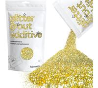 Añadido de purpurina Hemway para lechada; paquete de 100 g, que añade brillo a azulejos de baño o cocina; fácil de utilizar, añádelo o mézclalo con lechadas con base de resina epoxi o cemento, resistente a altas temperaturas, no pierde color ni se oxida, dorado