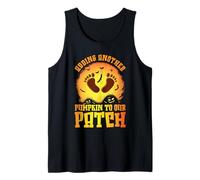Añadiendo una Calabaza a Nuestro Parche Embarazo Anunciar Halloween Camiseta sin Mangas