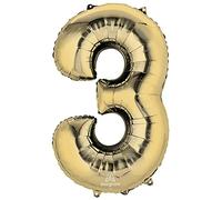 Anagram Globo de fiesta de Mylar con número 3, 34 pulgadas, oro blanco