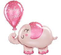 Anagram Globo de papel de aluminio con diseño de elefante rosa y niña como decoración y regalo para el nacimiento de un bebé | tamaño: 73 x 78 cm | para aire y helio | globo para bebé niña globo