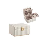 SONGMICS HOME ANAH Colección - Caja Joyero de 2 Capas con Espejo, Organizador Joyas, Bandeja Extraíble, Superficie PU con Costuras, Efecto Flotante, 21,5 x 24 x 13,5 cm, Regalo, Blanco Nube JBC182W01