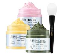 ANAiRUi Mascarilla Facial Cúrcuma Vitamina C - Mascarilla Arcilla Rosa - Mascarilla de Barro y Té Verde Aguacate - Purificante e Hidratante Set Mascarilla Facial SPA, 70g cada una/210g en total