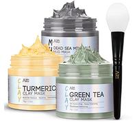 ANAiRUi Mascarillas Faciales de Cúrcuma + Mascarilla Arcilla Té Verde + Mascarilla de barro del Mar Muerto - Para limpieza facial profunda, hidratante e purificante, desintoxicante, 210g