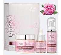 ANAiRUi Set Cuidado Facial Mujer- Mascarilla Barro Escualeno Rosas 70G, Aceite Facial Vitamina C Rosas 20ML, Espuma Limpiadora Agua Rosas 60ML, Kit Skincare Facial Hidratante Humectante Reafirmante