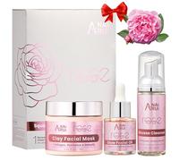 ANAiRUi Set Facial Mujer - Mascarilla Barro Escualeno Rosas 70G, Aceite Vitamina C Rosas 20ML, Espuma Limpiadora Agua Rosas 60ML, Kit Skincare Hidratante Humectante Reafirmante