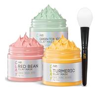 ANAiRUi Set Mascarillas Faciales, Mascarilla Arcilla con Tomate Verde + Cúrcuma + Judías Rojas - Limpieza Profunda, Control de Sebo & Reducción de Poros, 210g