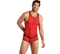 ANAIS MEN Brave Top - Top sin mangas de encaje rojo (XL)