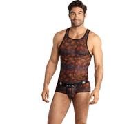 ANAIS MEN Chill Top - Top sin mangas para hombre en tul negro estampado - S