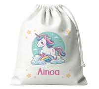 Anak Anak Bolsa de Merienda Infantil Personalizada con Nombre - Unicornio - Poliéster Suave y Resistente 27x23 cm - Ideal para Guardería y Vuelta al Cole - Regalo Niña