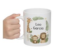 Anak Anak Taza Infantil Animales Personalizada con Nombre - Plástico Resistente Libre de BPA - Regalo de Cumpleaños o Decoración para Niños - Taza 350ml Diseño Selva