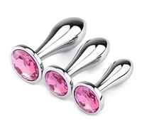 Anal Butt Plug Anal Butt Plug Juego de 3 piezas Metal Anal Butt Plug con Crystal Diamond Principiante Juguetes sexuales anales para adultos Unisex Ano Sex Machine(Pink)
