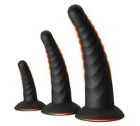 Anal Plug Pack of 3 Anal Toys, Silicone Adult Sex Anal Trainer Butt Plug for Beginners Advanced Players Anal Training Sets with Flared Suction Base Prostate Massager for Men, Women & Couple (Black)