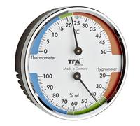 Analógico Termo-Higrómetro Con Anillo de Metal Plata Blanco Hecho en Alemania