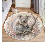 ANALTIRCE Alfombra de Acuarela Arcoíris Animales Animados Alfombra Redonda Habitación Infantil, Antideslizante Alfombras, 80 cm Suave y Cómoda Alfombras Estampada Lindos Koalas, Blanco