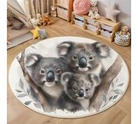 ANALTIRCE Alfombra de Lindos Animales Animados Alfombra Redonda Habitación Infantil, Antideslizante Alfombras, 180 cm Suave y Cómoda Alfombras Estampada Acuarela Koala Familia, Blanco