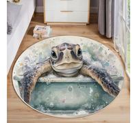 ANALTIRCE Alfombra de Lindos Animales Animados Alfombra Redonda Habitación Infantil, Antideslizante Alfombras, 120 cm Suave y Cómoda Alfombras Estampada Acuarela Tortuga, Verde