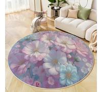ANALTIRCE Alfombra Salon de Pelo Corto 100cm Alfombras Redonda Primavera Acuarela Flores Alfombra de Área Romance Flores Antideslizante Muy Suave para Sofá, Dormitorio, Habitación Infantil, Rosa