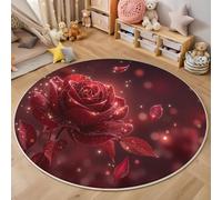 ANALTIRCE Alfombra Salon de Pelo Corto 120 cm Alfombras Redonda Romance Pétalos Alfombra de Área Hermosa Rosa Antideslizante Muy Suave para Sofá, Dormitorio, Habitación Infantil, Rojo