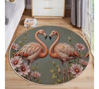 ANALTIRCE Alfombra Salon de Pelo Corto 150cm Alfombras Redonda Retro Floral Alfombra de Área Romance Flamencos Antideslizante Muy Suave para Sofá, Dormitorio, Habitación Infantil, Gris