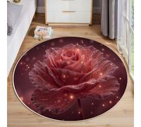 ANALTIRCE Alfombra Salon de Pelo Corto 150cm Alfombras Redonda Romance 3D Floral Alfombra de Área Soñadora Rosa Antideslizante Muy Suave para Sofá, Dormitorio, Habitación Infantil, Rojo