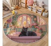 ANALTIRCE Alfombra Salon de Pelo Corto 180 cm Alfombras Redonda Romance Flores Alfombra de Área Dibujos Animados Gato Antideslizante Muy Suave para Sofá, Dormitorio, Habitación Infantil, Rosa