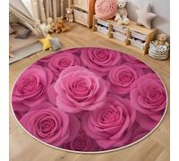 ANALTIRCE Alfombras Redondas Rojo 180 cm Alfombra Salon Romance Flores Antideslizante Alfombras Lavables En Lavadora Estampado Rosas Muy Bien Dispuestas Grande Alfombra Habitacion Dormitorio Comedor
