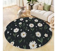 ANALTIRCE Grande Alfombra Salon Redonda 150cm, Margaritas Amor Alfombra Dormitorio Lavable Lavadora, Lindas Flores Alfombras Antideslizante Tapete Sala para Cocina, Halls, Balcón, Negro