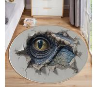 ANALTIRCE Gris Alfombra Redonda Lavable, Alfombras de Pelo Corto 3D Animales Tiranosaurio Rex Atraviesa Pared, Alfombra Redonda Antideslizante para Sala de Estar Dormitorio 200cm