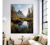 ANALTIRCE Lienzo Imágenes murales Salón Cuadros 70×100 cm Imagen Mural Europa Norte Montañas, Pintura Mural Naturaleza Lago Decoración de Pared Habitación Decoración de Pared Arte de Pared, Verde