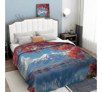 ANALTIRCE Mantas para Cama Azul Manta Sofa 200 × 220 cm, Manta de Franela Monte Fuji Paisaje Otoñal Suave y Caliente Cobijas de Otoño Invierno para Adultos, Lago Al Frente Montaña Mantas Ligera